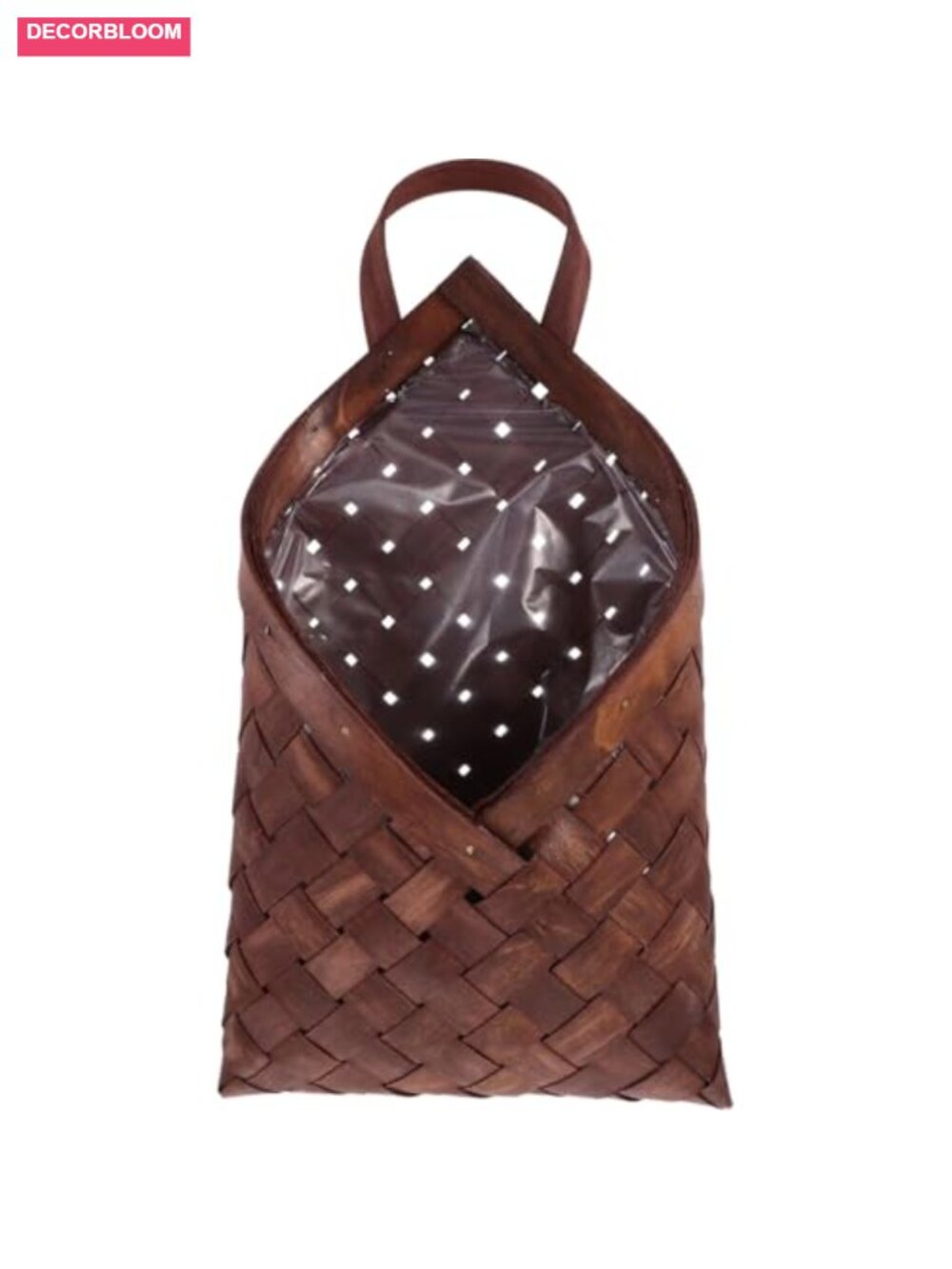 Rustic Woven Hanging Basket Wall Decor for Flowers Storage, Wooden Organizer,